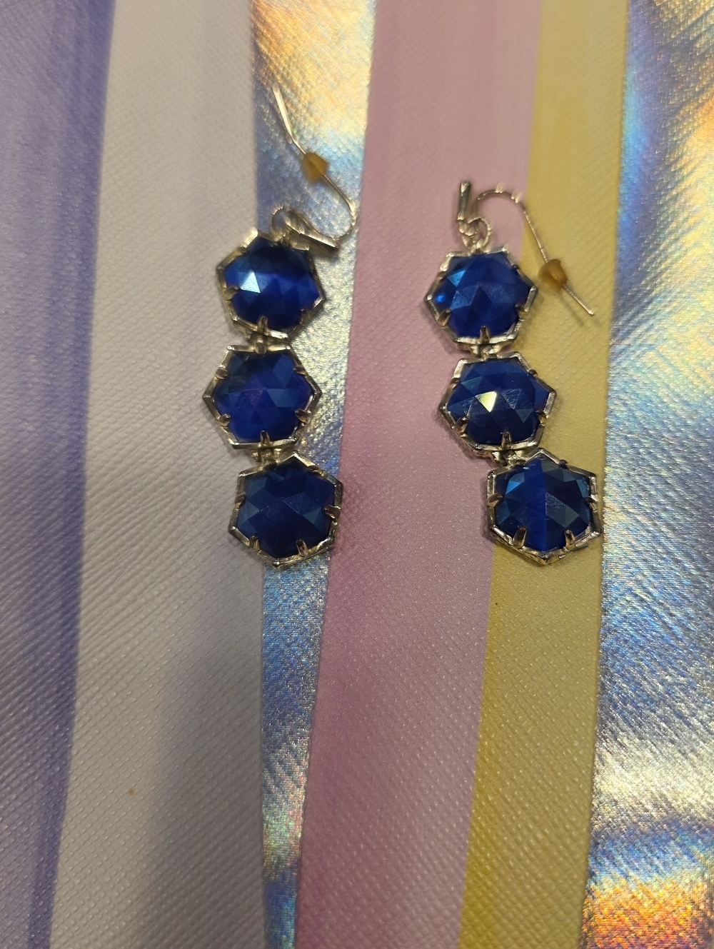 Kendra Scott Cobalt Blue Faceted Triple-Hexagon Drop Earrings - Picture 3 of 6